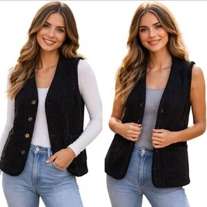 Jones New York Vintage Reversible Black Vest Size M